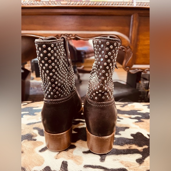 MIU MIU Distressed Leather Studded Ankle Boots - Picture 5 of 8